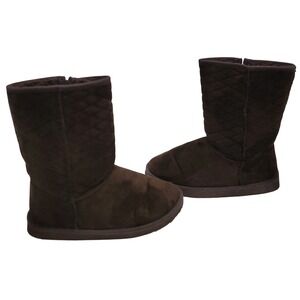 Jazzberry Brown Quilted Winter Boots 8.5  Faux Suede Warm Lining Cozy Cabincore